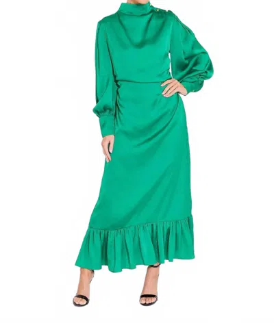Alden Adair Parker Long Balloon Sleeve Maxi Dress In Malachite Green In Pattern