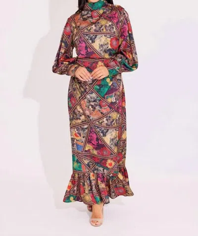 Alden Adair Parker Mock Neck Maxi Dress In Royalty In Multi
