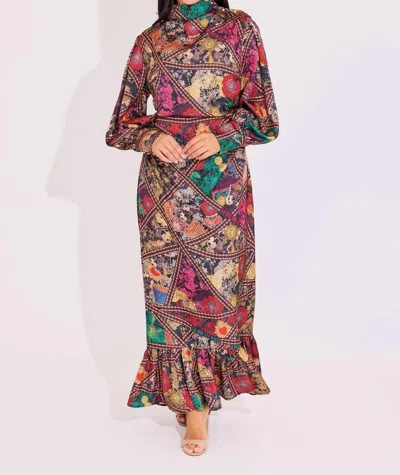 Alden Adair Parker Mock Neck Maxi Dress In Royalty In Multi