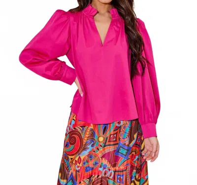 Alden Adair Phoebe Cuffed Long Sleeve Top In Magenta In Pink
