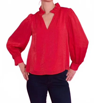 Alden Adair Phoebe Long Sleeve Blouse Top In Lipstick Red