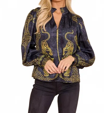 Alden Adair Phoebe Long Sleeve Top In Pouncing Panther In Black