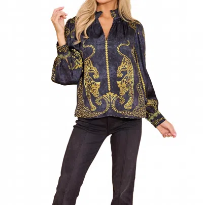 Alden Adair Phoebe Long Sleeve Top In Pouncing Panther In Multi