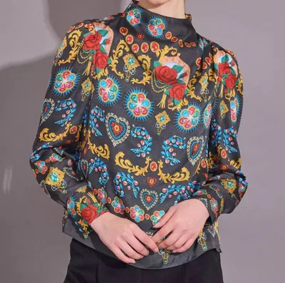 Alden Adair Scarlett Puff Sleeves Top In Davinci In Multi