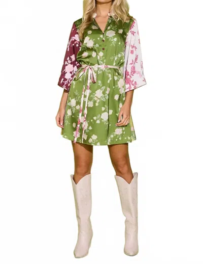 Alden Adair Toni Mini Shirt Dress In Rosette In Green