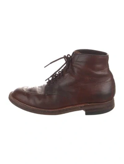 Pre-owned Alden Shoe Company Leather Whipstitch Trim Lace-up Boots In Brown