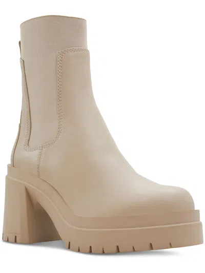 Aldo Big Mood Womens Leather Block Heel Mid-calf Boots In Beige