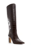 Aldo Women's Cadigoder Pointed-toe Croc Knee High Boots In Dark Brown