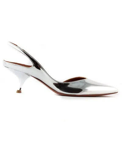 Aldo Castagna Silver Mirror Reflex Leather Mikaela Slingback