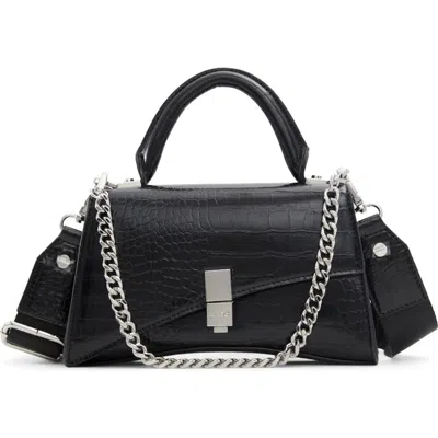 Aldo Croc Embossed Faux Leather Top Handle Bag In Black