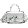 Aldo Croc Embossed Faux Leather Top Handle Bag In Silver