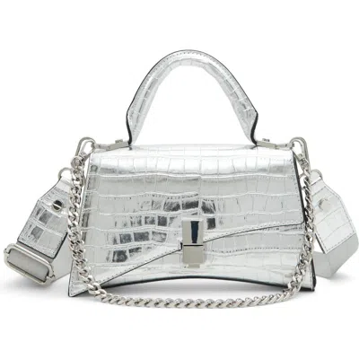 Aldo Croc Embossed Faux Leather Top Handle Bag In Silver