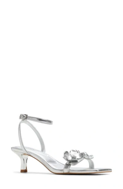 Aldo Daisyrose Ankle Strap Kitten Heel Sandal In Silver Metallic
