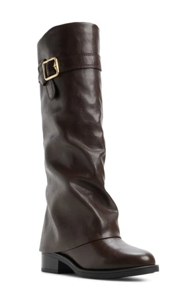 Aldo Eloewiel Round-toe Faux Leather Knee-high Boots In Brown