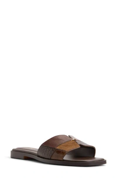 Aldo Itsandalmix Leather Slide Sandal In Brown