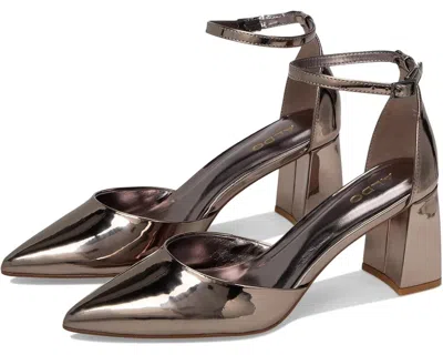 Aldo Jan Pumps Women's Pewter Leather Pointed Toe Ankle Strap Gal1472 In Silver