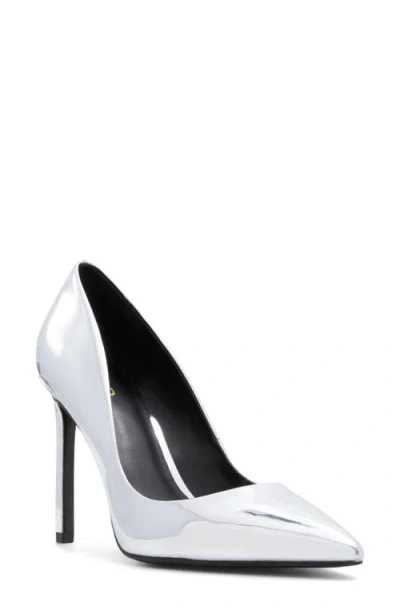 Aldo Lala Pointed Toe Pump In Silver Mirror Metallic