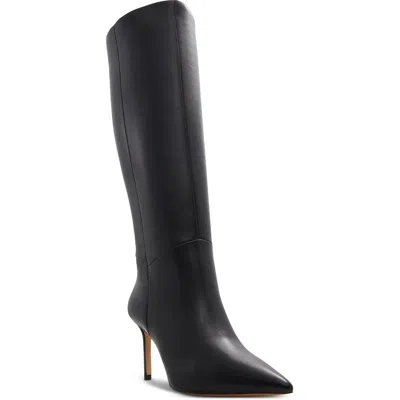 Aldo Laroche Womens Zipper Leather Knee-high Boots In Black