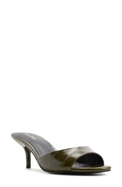 Aldo Marryam Faux Leather Kitten Heel Slide Sandal In Khaki Embossed