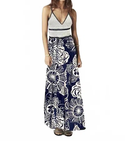 Aldo Martins Floral Maxi Dress With Crochet Top In Navy And Cream In Black