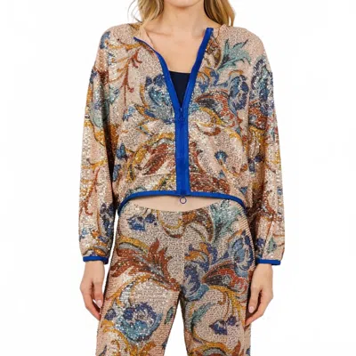 Aldo Martins Kate Sequin Zip-up Jacket In Beige In Blue