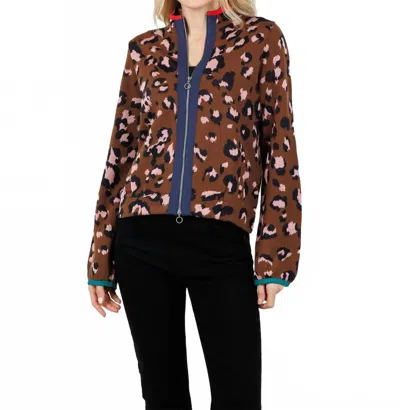 Aldo Martins Olimpo Leopard Zip Sweater In Brown In Multi