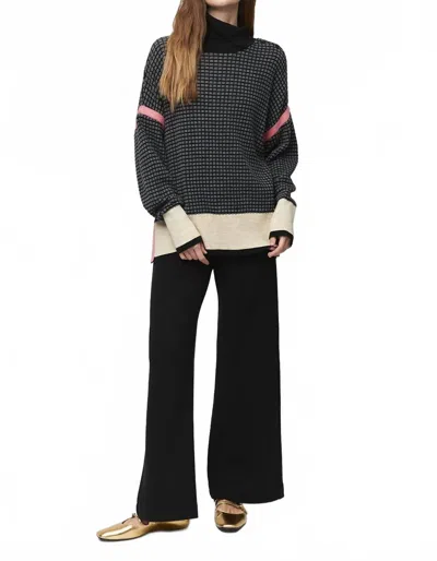 Aldo Martins Oversized Sweater With Trim In Gray/black With Pink & Ivory