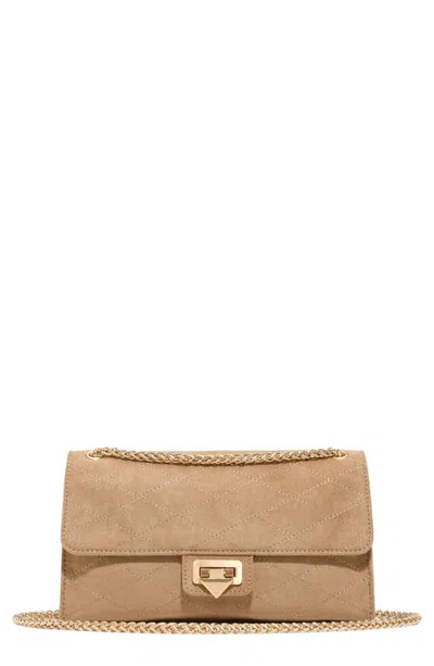 Aldo Melinda Faux Suede Flap Crossbody Bag In Taupe