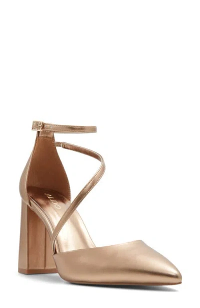 Aldo Milley Ankle Strap Pointed Toe Pump In Gold