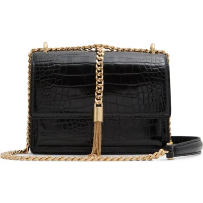 Aldo Miyabellx Croc Embossed Faux Leather Convertible Crossbody Bag In Black