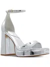 Aldo Montag Womens Strappy Man Made Block Heels In Silver