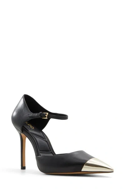 Aldo Mysha Ankle Strap Pointed Cap Toe Pump In Black