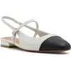 Aldo Sadey Slingback Mary Jane Cap Toe Flat In White/ Black