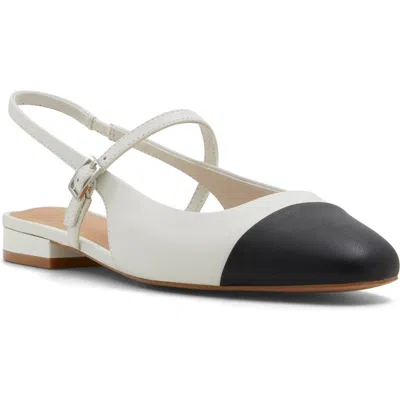 Aldo Sadey Slingback Mary Jane Cap Toe Flat In White,black Multi