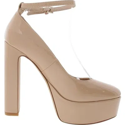 Aldo Women's  Fonda Pump Beige Leather Ankle Strap Platform Heel Htat178 In Neutral