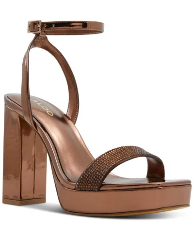 Aldo Diedra Ankle Strap Platform Sandal In Bronze Metallic