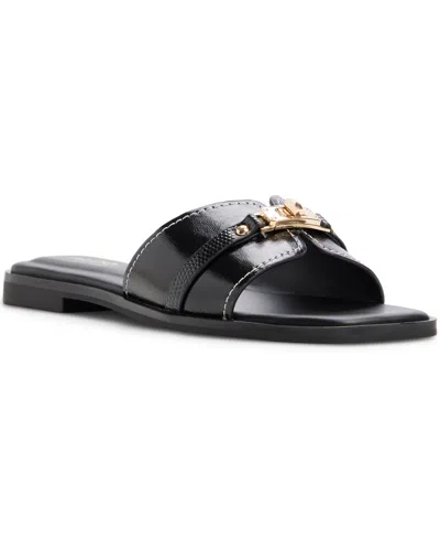 Aldo Women's Francea Flat Slip-on Sandals In Black Shiny