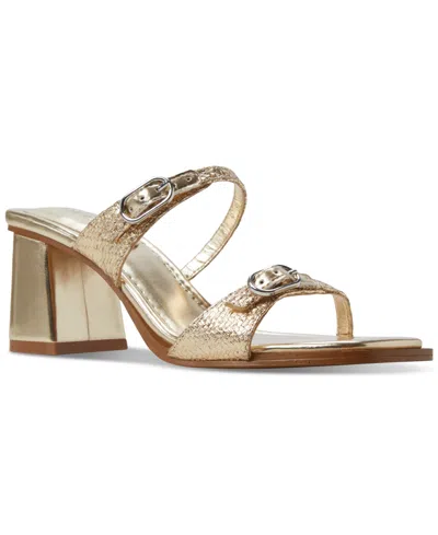 Aldo Women's Maymay Buckle Double Band Block-heel Slide Sandals In Gold Raffia