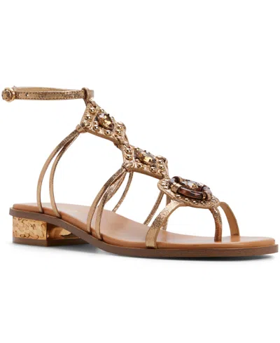 Aldo Women's Sandjewel Square Toe Gladiator Flat Sandals In Gold