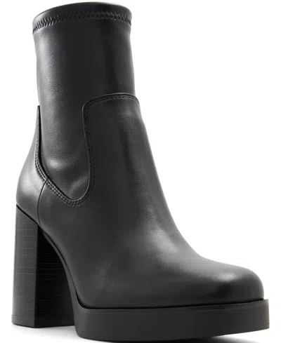 Aldo Women's Seraphica Block-heel Full-zip Leather Ankle Booties In Black Smooth