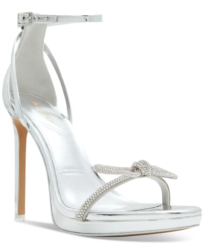 Aldo Women's Serene Bow Ankle-strap Bow Dress Sandals In Silver Mirror