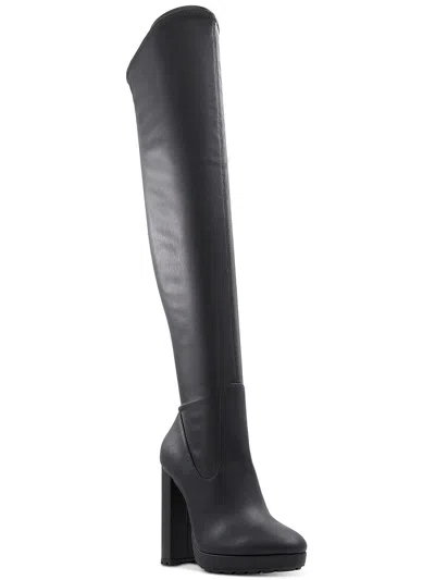 Aldo Womens Padded Insole Faux Leather Knee-high Boots In Black