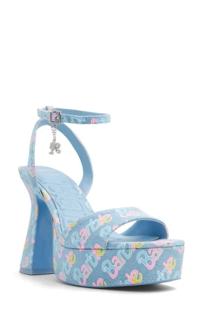 Aldo X Barbie Party Ankle Strap Platform Sandal In Denim Light Blue