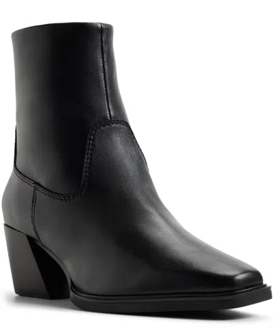 Aldo Ybiraweth Leather Block-heel Square-toe Ankle Booties In Black Tumbled
