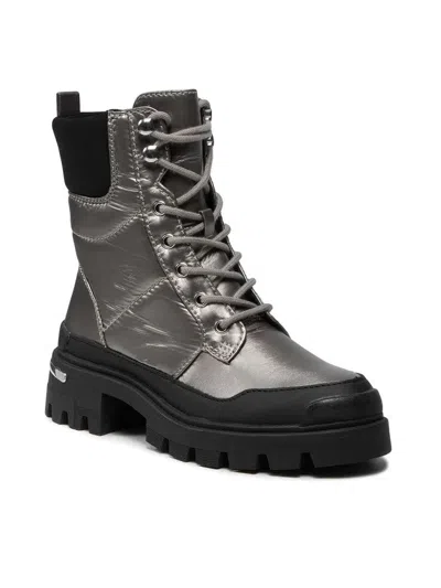 Aldo Yuclya 13311198-042 Combat Boots Women's Silver Round Toe Ankle Jobb1736