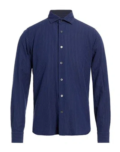 Alea Man Shirt Navy Size 15 ¾ Cotton, Linen In Animal Print