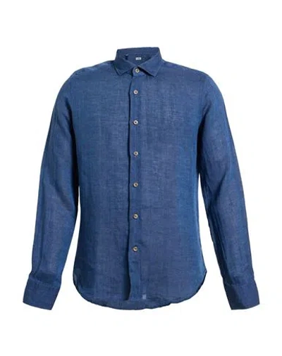 Alea Man Shirt Navy Size 15 ¾ Linen In Blue