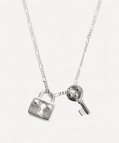 Alec Doherty Mens Sterling Silver Lock & Key Pendant Necklace