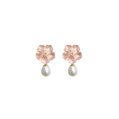 Alegoria Jewellery Women's Gold / Pink / White Bavella Mini Drop Pearl Earrings - Pink In Multi