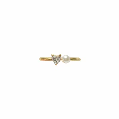 Alegoria Jewellery Women's Gold / White Amora 14k Gold Heart White Sapphire Pearl Ring